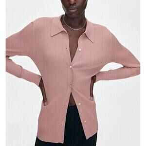 Aritzia Babaton Finley Sweater Cardigan Button Up Mauve Dust Ribbed XS